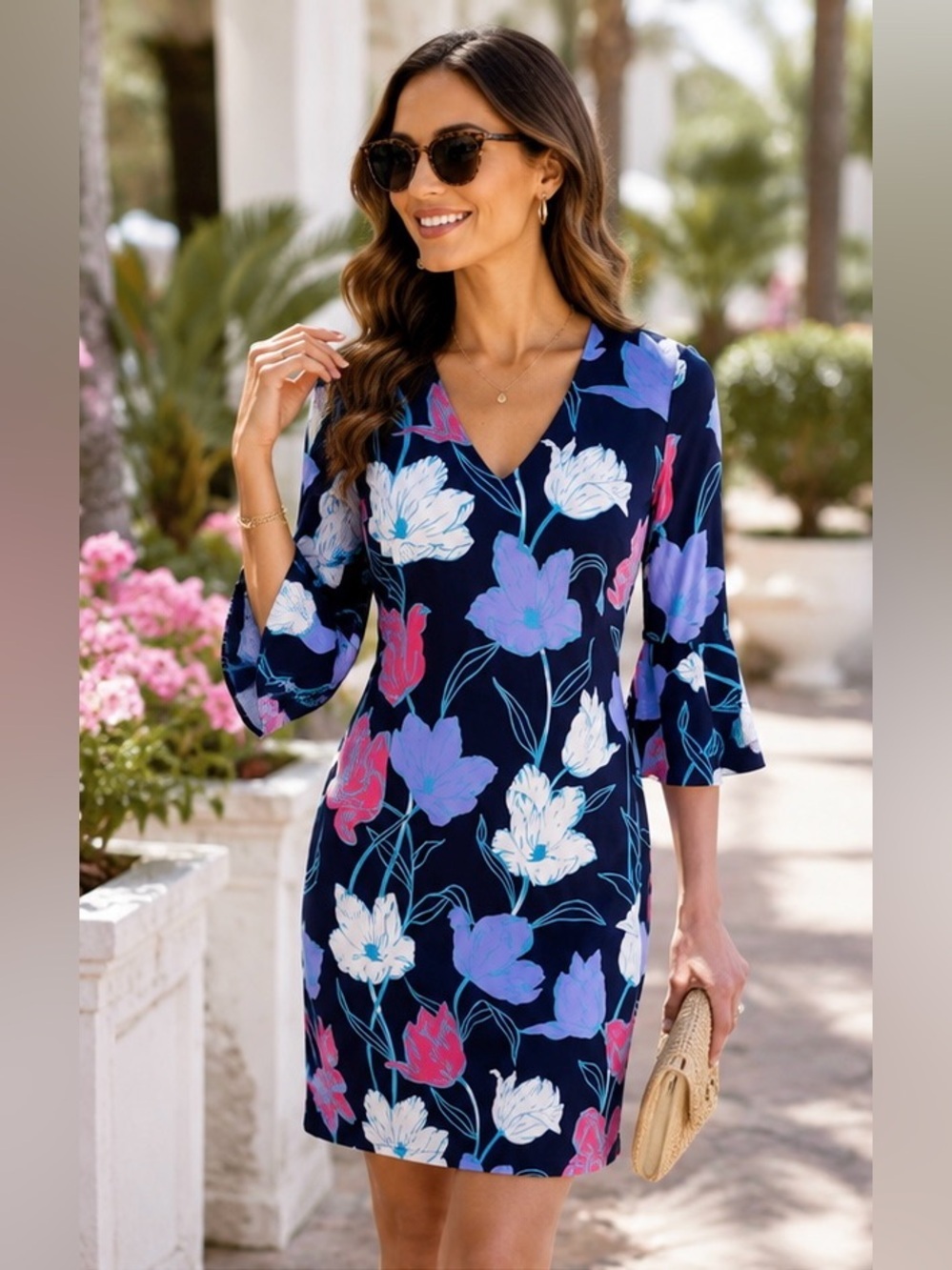 NWT Jude Connally Lyla Tulip Floral Sheath Dress XS Flare Sleeve 🌷